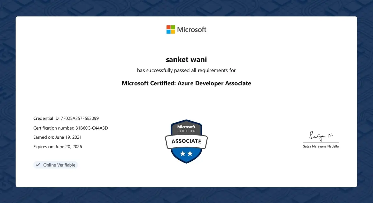 Microsoft Certified: Azure Developer Associate
